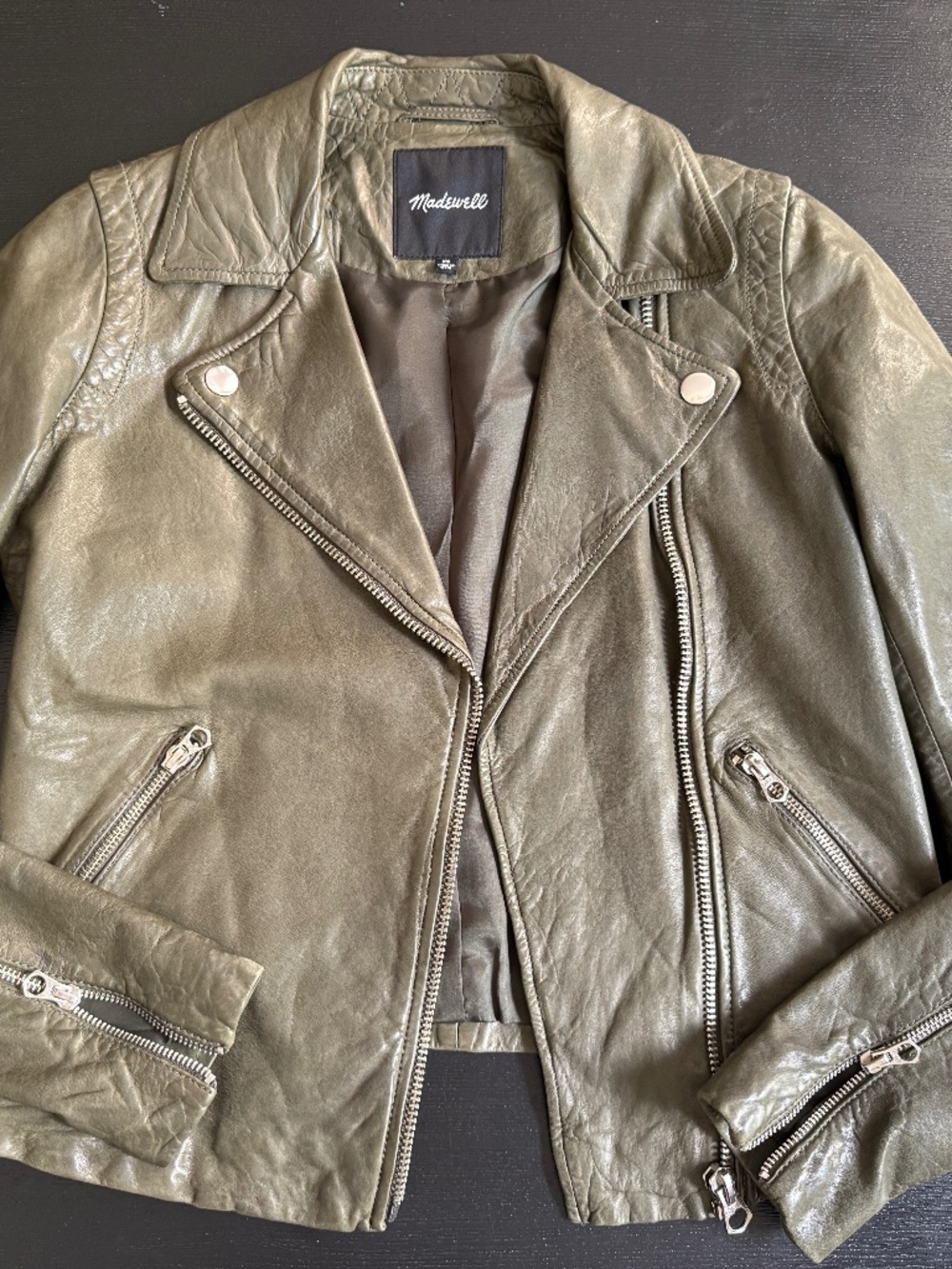 Madewell green leather moto jacket XS
